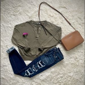 American Eagle Crewneck Button Up Sweater